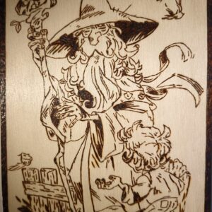 Pyrogravure de Gandalf et Bilbo le Hobbit 20Lx14l cm
