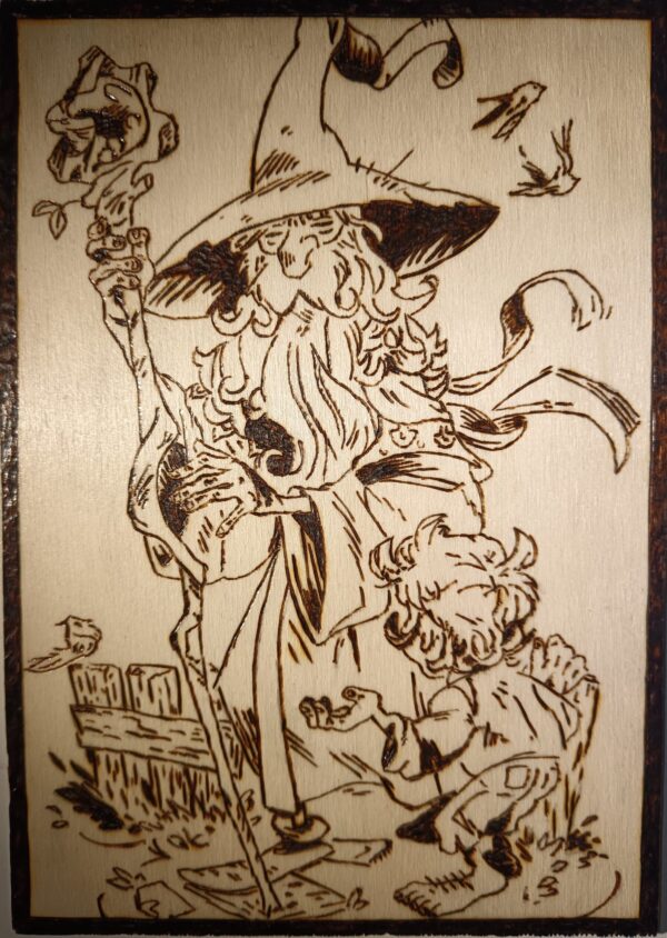 Pyrogravure de Gandalf et Bilbo le Hobbit 20Lx14l cm