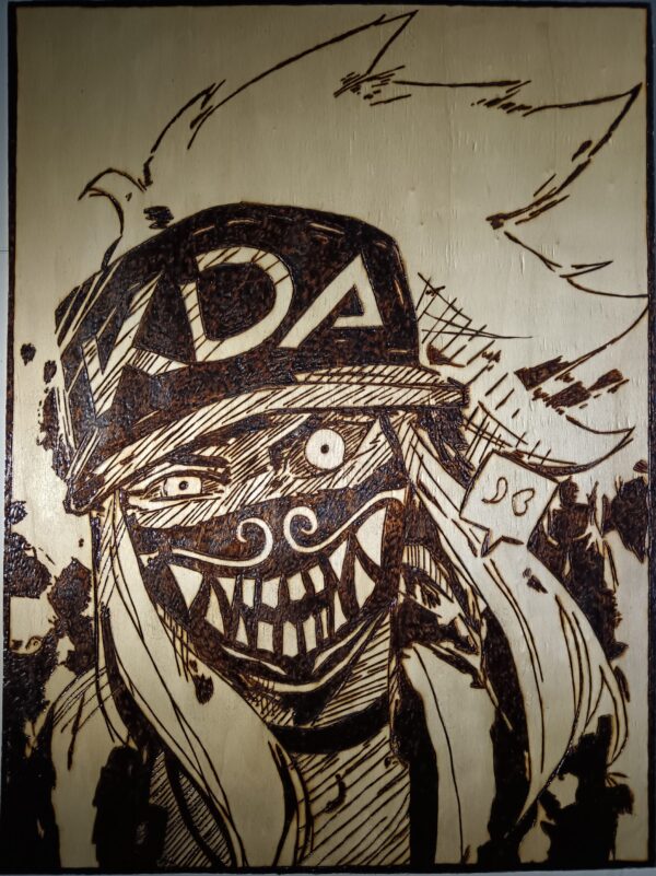 Pyrogravure d'Akali KDA 40x30cm