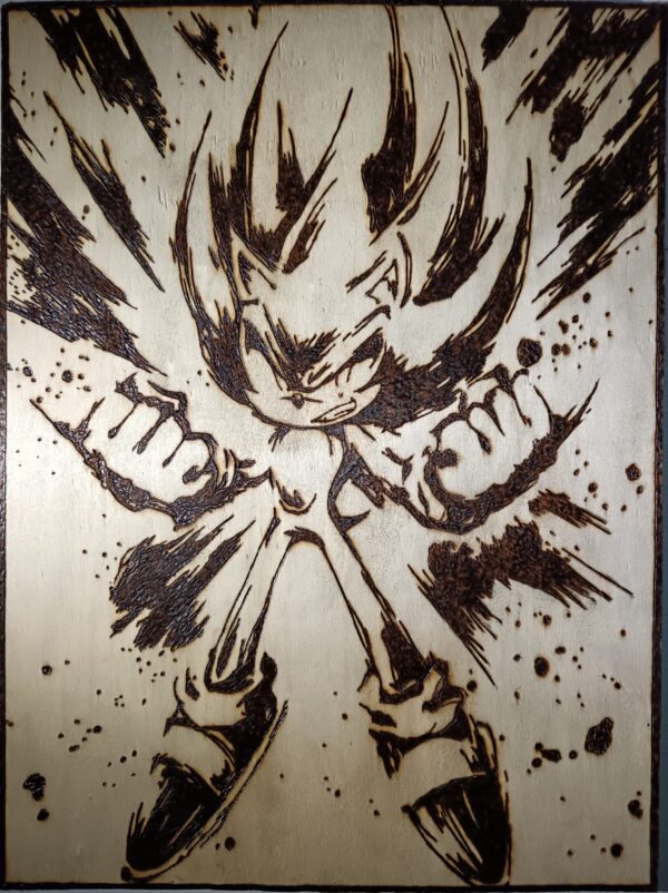 Pyrogravure de Super Sonic 40x30cm